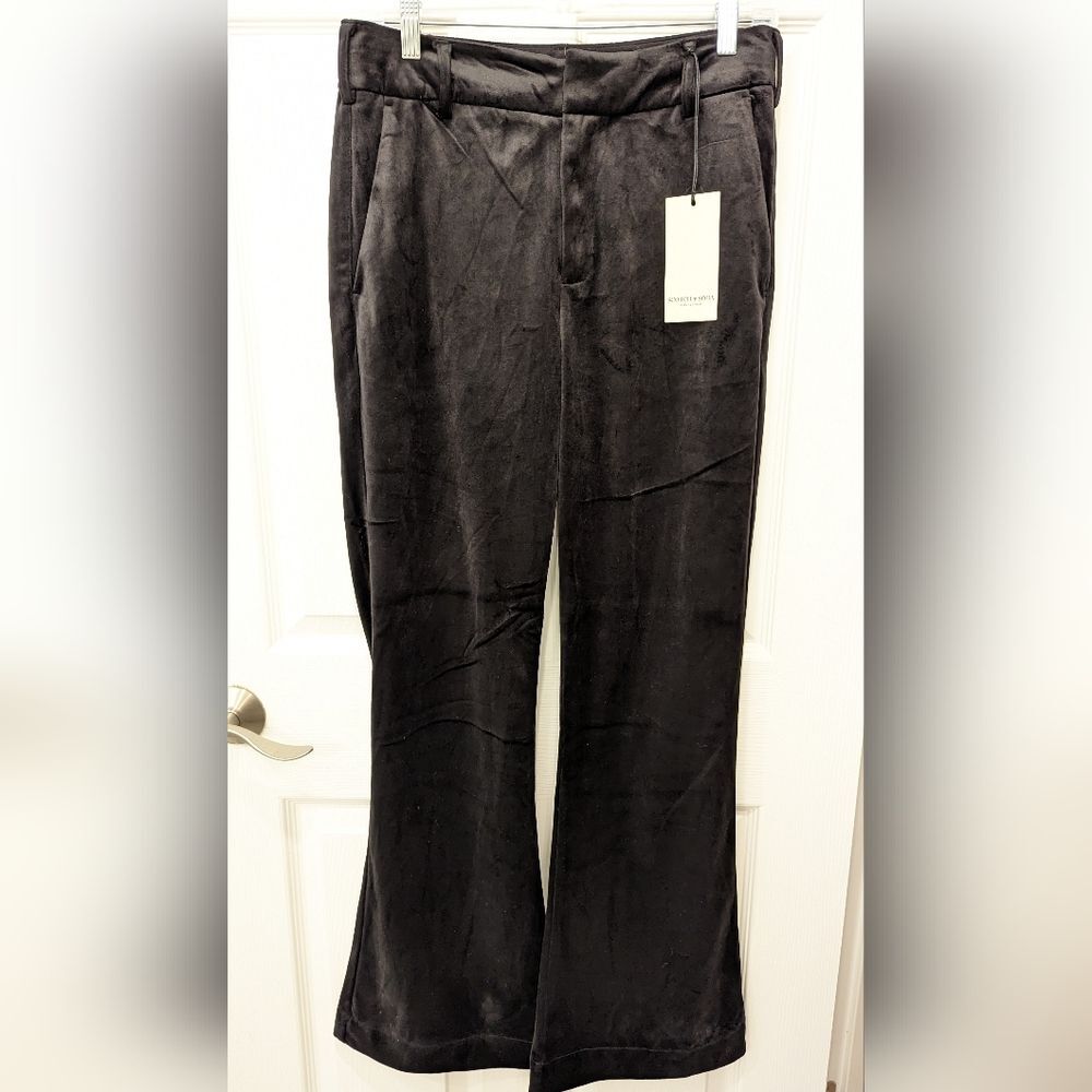 NWT Scotch & Soda Velvet High-Rise BB black Wide leg Flared Trousers size 29x32